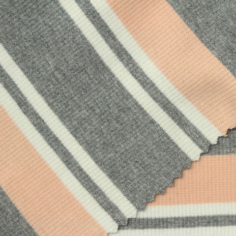 Grey Horizontal-Stripe Rib Knit, Cotton-Viscose