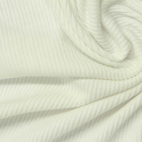 Polyester Viscose Stretch Rib Knit Fabric, 200 gsm, 150 cm — White, ref EF-248013