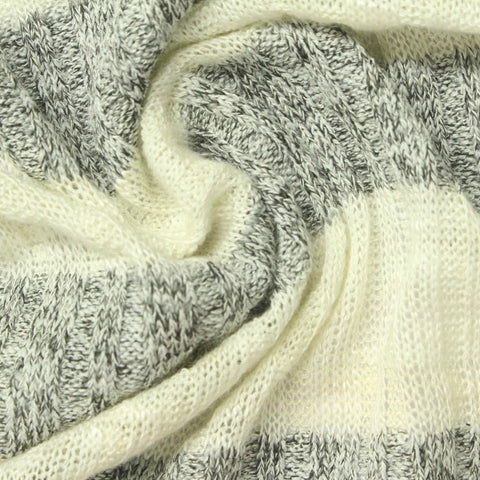 Cream Horizontal-Stripe Rib Knit, Poly-Viscose, 185 gsm