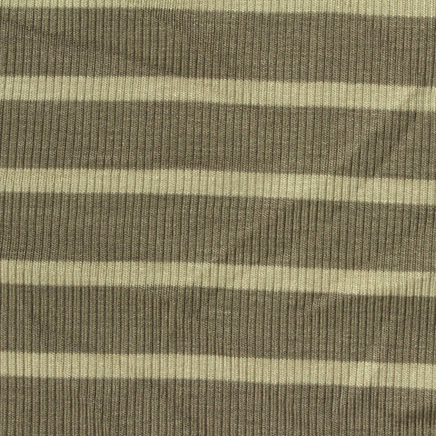Striped Viscose Stretch Rib Knit Fabric, 270 gsm, 120 cm — Khaki