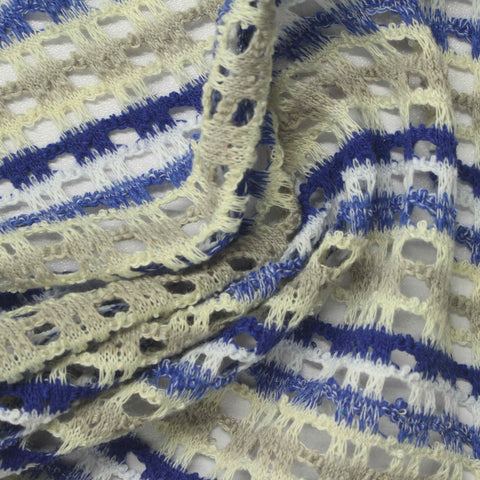 Blue Horizontal-Stripe Chunky Knit, Polyester, 223 gsm