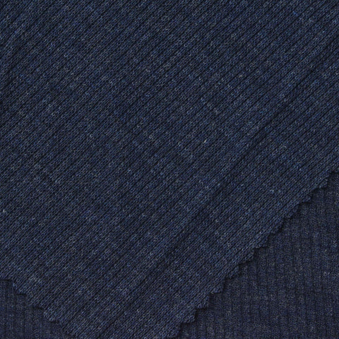 Dark Blue Marl Rib Knit, 150 gsm