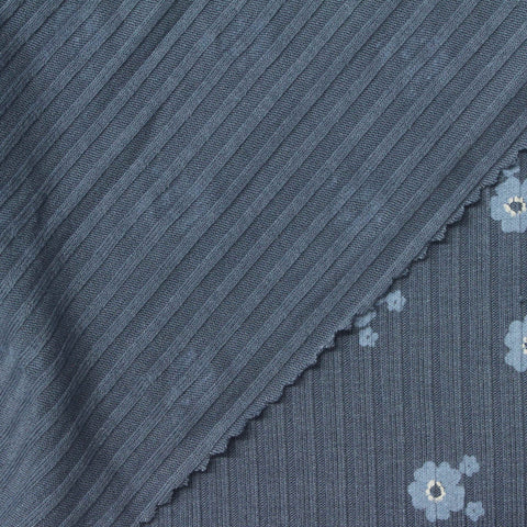 Light Blue Floral Rib Knit, Viscose