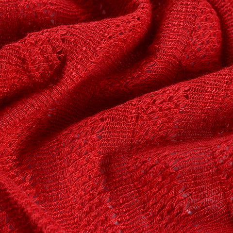 Red Horizontal-Stripe Chunky Knit, Polyester, 150 gsm