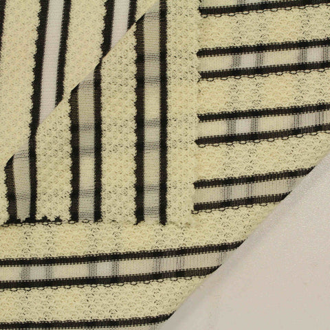 Cream Vertical-Stripe Mesh, Cotton-Poly