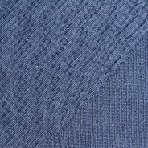 Polyester Cotton Stretch Rib Knit Fabric, 310 gsm, 110 cm — Blue