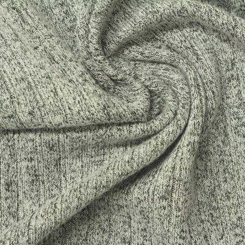 Dark Grey Heathered-Marl Rib Knit, Viscose-Poly, 290 gsm
