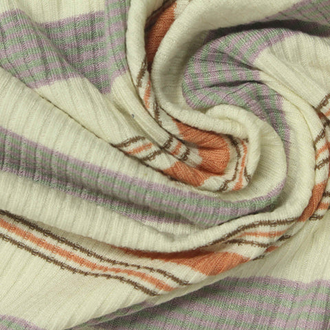 Purple Horizontal-Stripe Rib Knit, Viscose, 200 gsm