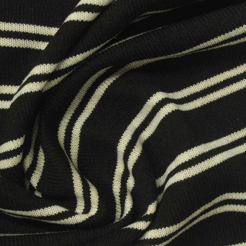 Cream Horizontal-Stripe Jersey Knit, Poly-Viscose, 230 gsm