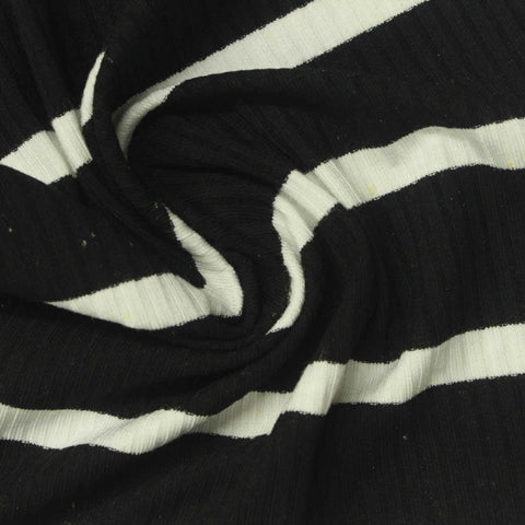 Striped Viscose Stretch Rib Knit Fabric, 300 gsm, 120 cm — Black