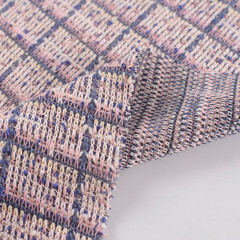 Plaid Polyester Viscose Metallic Interlock Knit Fabric, 459 gsm, 170 cm — Grey