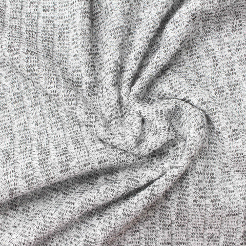 Dark Grey Marl Rib Knit, Poly-Viscose, 196 gsm