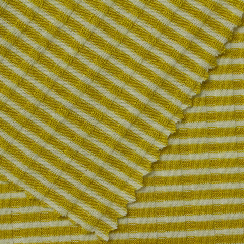 Striped Polyester Viscose Stretch Rib Knit Fabric, 170 gsm, 150 cm — Yellow