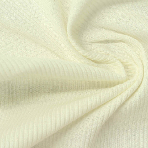 Cotton Polyester Stretch Rib Knit Fabric, 204 gsm, 165 cm — White