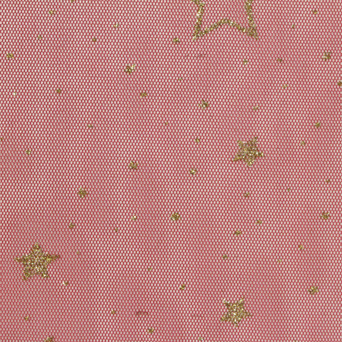 Red Glitter-Star Mesh, Polyester