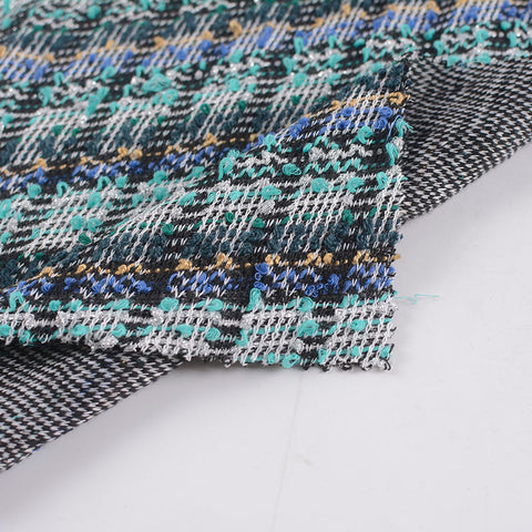 Black Textured-Plaid Interlock Knit, Polyester