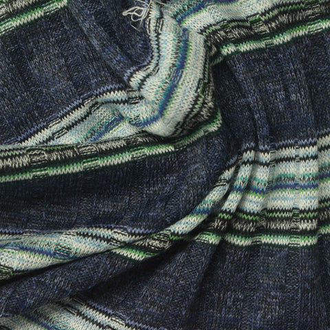 Dark Blue Horizontal-Stripe Rib Knit, Poly-Viscose, 210 gsm
