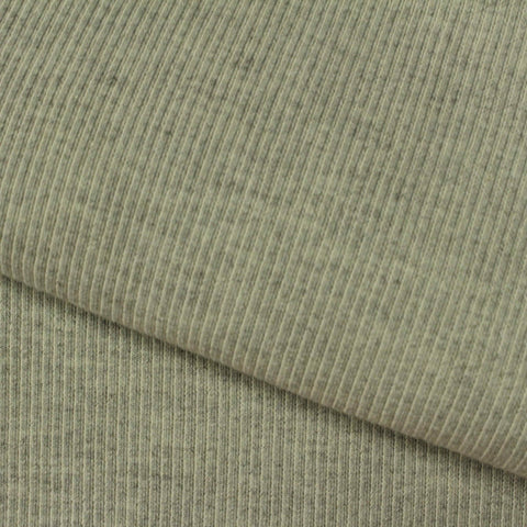 Heathered Grey-Green Marl Rib Knit, Cotton-Poly