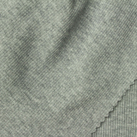 Heather Grey Marl Rib Knit, Cotton-Poly, 349 gsm