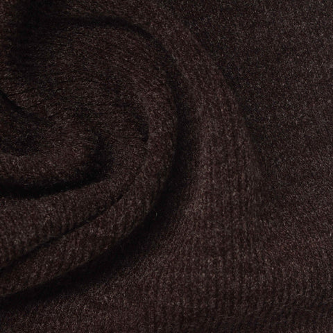 Dark Brown Marl Rib Knit, Polyester, 300 gsm, 150 cm