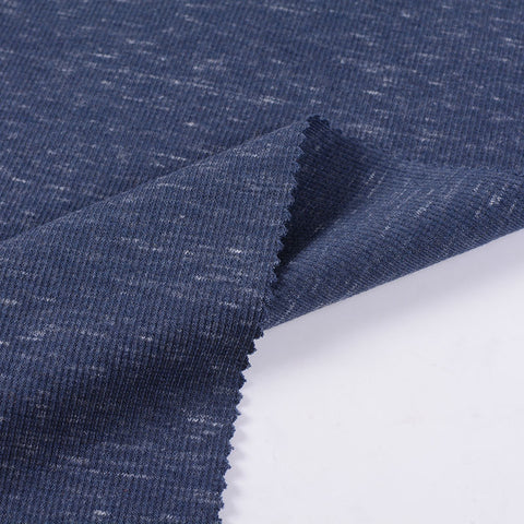 Dark Blue Marl Rib Knit, Cotton-Poly, 280 gsm