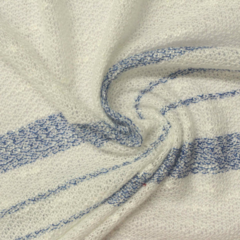 Blue Horizontal-Stripe Chunky Knit, Viscose-Poly, 160 gsm