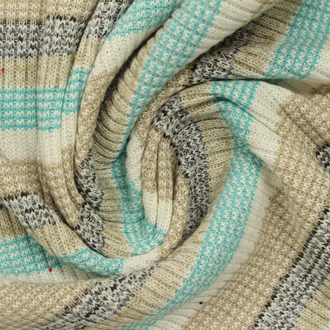 Cream Horizontal-Stripe Rib Knit, Viscose-Poly, 294 gsm