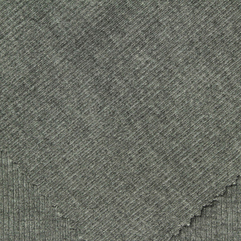 Heathered Grey Marl Rib Knit, Viscose-Poly, 360 gsm