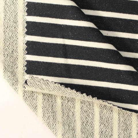 Navy Horizontal-Stripe French Terry, Poly-Cotton, 400 gsm