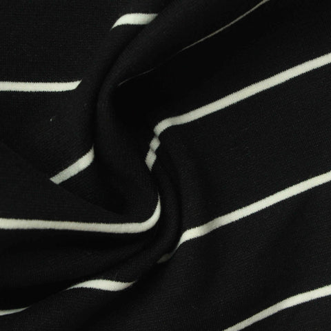 White Horizontal-Stripe Ponte Knit, Cotton-Poly, 280 gsm
