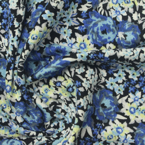 Blue Floral Linen-Look, Viscose