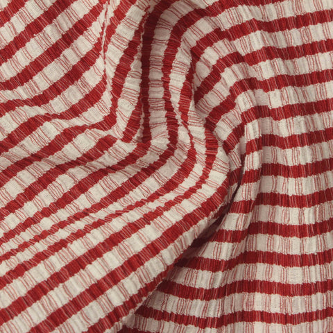 Red Horizontal-Stripe Crepe, Poly-Cotton