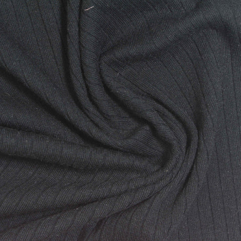 Black Ribbed Rib Knit, Poly-Cotton