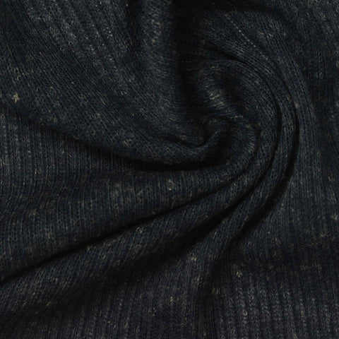 Dark Grey Heathered-Marl Rib Knit, Poly-Cotton, 180 gsm