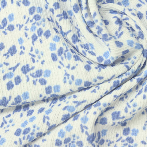 Blue Floral Rib Knit, Polyester, 180 gsm