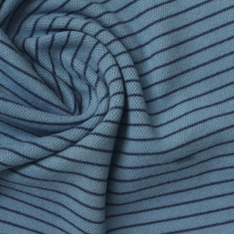 Dark Blue Horizontal-Stripe Birdseye Knit, Polyester