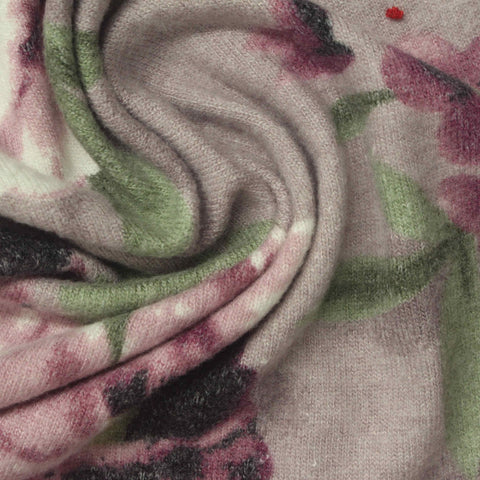 Pink Floral Chunky Knit, Viscose-Poly