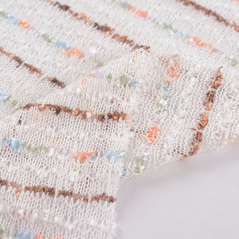 Brown Horizontal-Stripe Chunky Knit, Poly-Viscose, 149 gsm