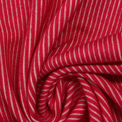 White Vertical-Stripe Rib Knit, Viscose-Poly