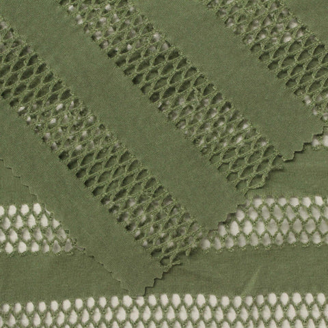 Green Horizontal-Stripe Jersey Knit, Viscose, 160 gsm