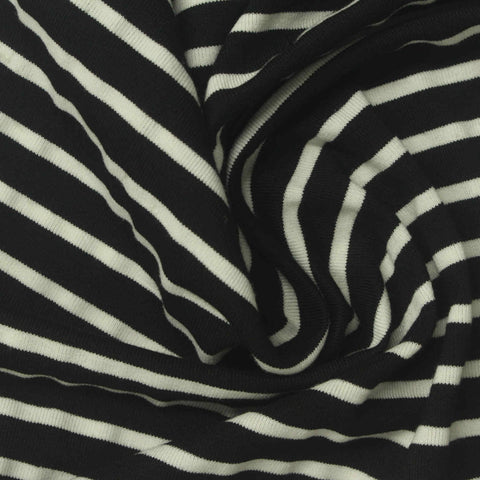 Black Horizontal-Stripe Rib Knit, Viscose, 205 gsm