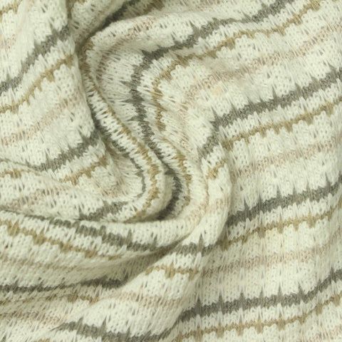 Cream Horizontal-Stripe Chunky Knit, Poly-Cotton, 250 gsm
