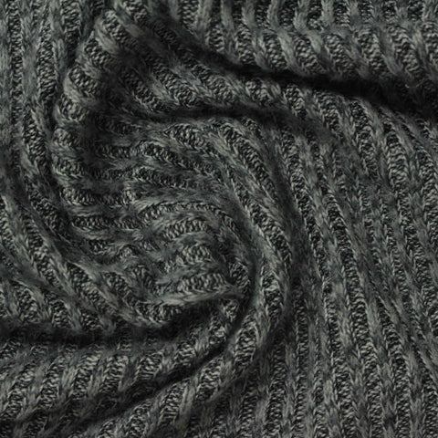 Grey Heathered-Marl Rib Knit, Polyester, 200 gsm