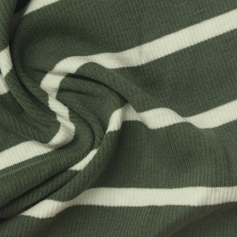 Green Horizontal-Stripe Rib Knit, Cotton-Poly