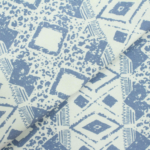 Blue Geometric-Diamond Bengaline, Viscose-Nylon