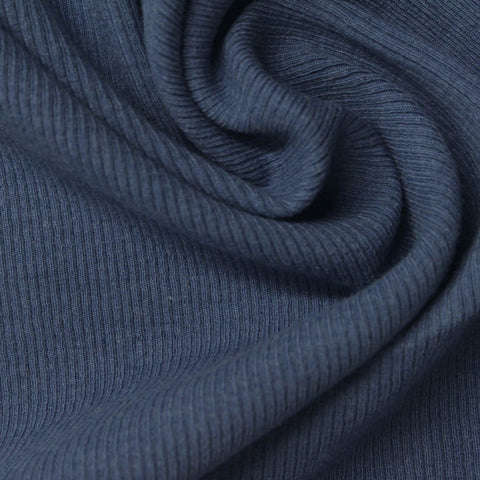 Cotton Polyester Stretch Rib Knit Fabric, 350 gsm — Navy, ref EF-254056