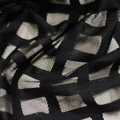 Black Geometric-Grid Mesh, Polyester