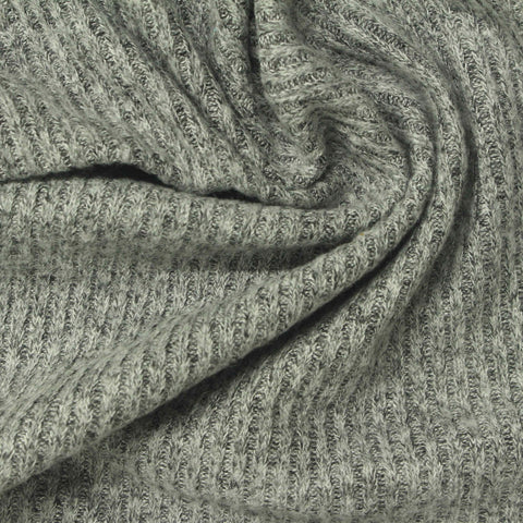 Grey Heather Rib Knit, Viscose-Poly, 200 gsm