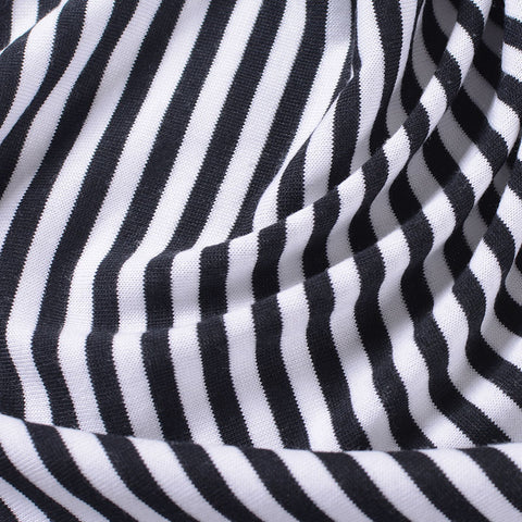 Black Horizontal-Stripe Jersey Knit, Viscose-Cotton