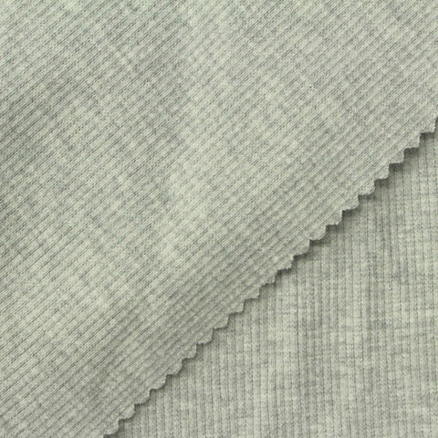 Heather Grey Marl Rib Knit, Cotton-Poly, 340 gsm